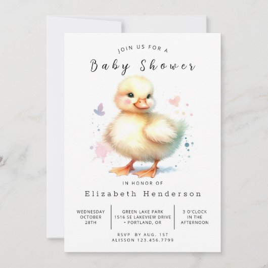 Rustic Uitnodiging Eendje Baby Shower Print (Voorkant)