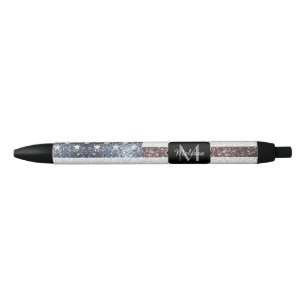 Rustic USA flag red white blue sparkles Monogram Zwarte Inkt Pen