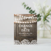 Rustic 'Verander de datum' | Uitgestelde bruiloft Aankondigingskaart (Staand voorkant)