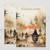 Rustic Village Ghosts Bats Halloween Party Kaart (Voorkant / Achterkant)