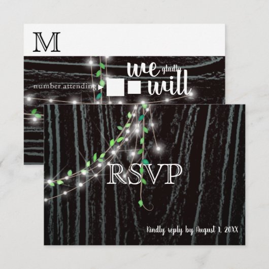 Rustic Vine & Lights RSVP-kaart Kaart (Voorkant / Achterkant)