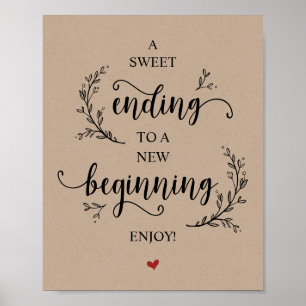 Rustic Vines Kraft. Zwarte, Wedding Party dessert Poster