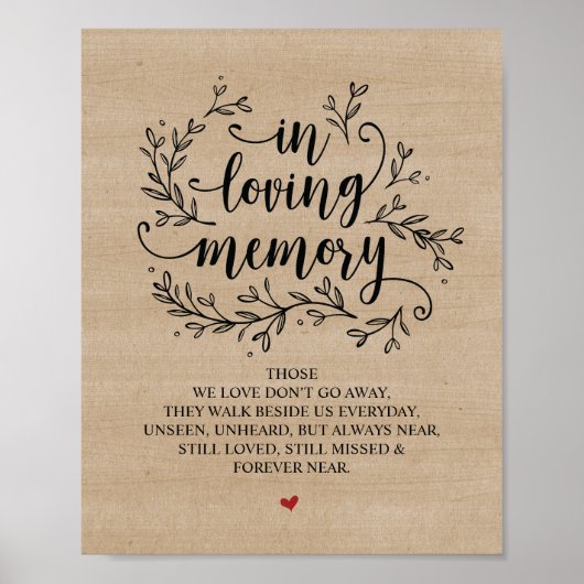 Rustic Vines Trouw In Loving Memory Bord Poster (Voorkant)