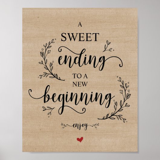 Rustic Vines Wedding Dessert-teken Poster (Voorkant)