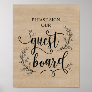 Rustic Vines Wedding Guest board Poster