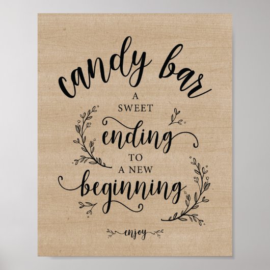 Rustic Vines Wedding Snoep Bar-teken Poster (Voorkant)