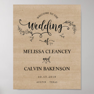 Rustic Vines Wedding Welcome Sign Poster