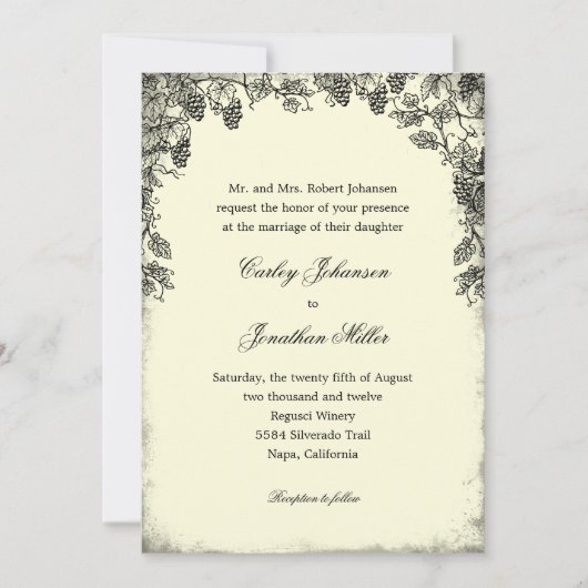 Rustic Vineyard Wedding Invitation - Black Kaart (Voorkant)