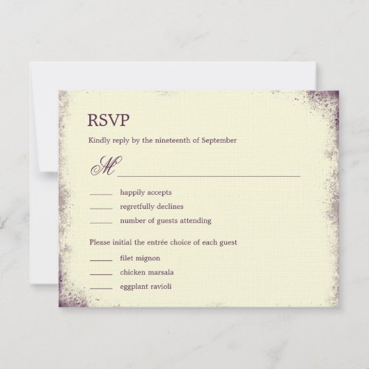 Rustic Vineyard Wedding RSVP met menu - Paars (Voorkant)