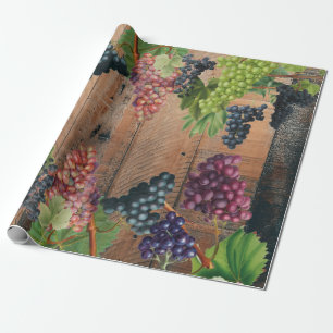 Rustic Vineyard Wood & Grapes Cadeaupapier
