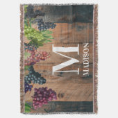 Rustic Vineyard Wood & Grapes Monogram Deken (Voorkant Verticaal)