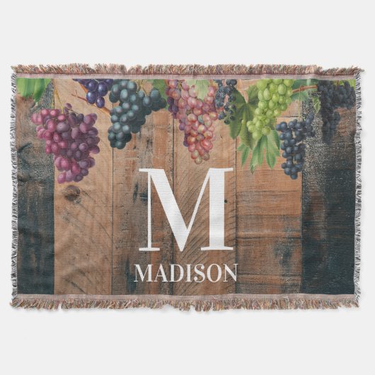 Rustic Vineyard Wood & Grapes Monogram Deken (Voorkant)