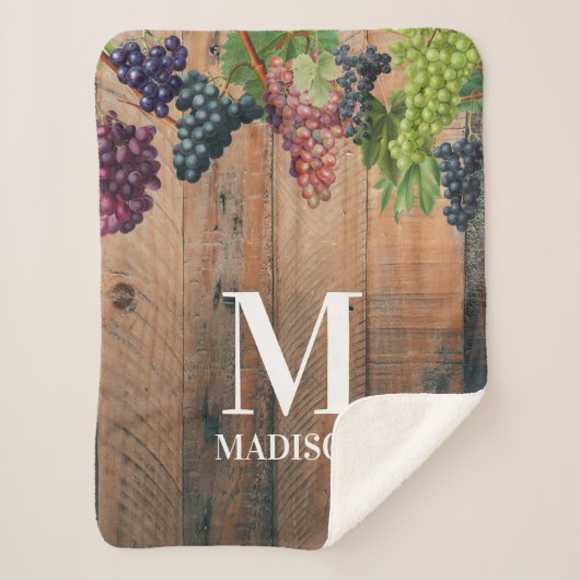 Rustic Vineyard Wood & Grapes Monogram Sherpa Deken (Voorkant)