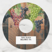 Rustic Vineyard Wood & Grapes Wijnglaslabel (Achterkant)