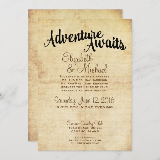 Rustic Vintage Adventure Travel Faire-part de mari (Devant / Derrière)