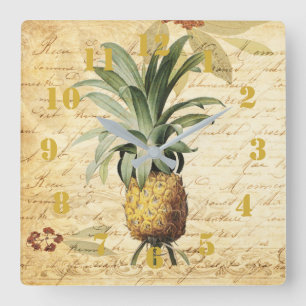 Rustic Vintage Calligraphy Pineapple Ornate Vierkante Klok