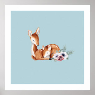 Rustic Vintage Deer Forest Floral Nursery Wall Art Poster