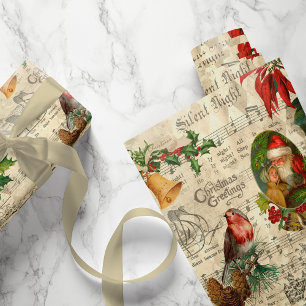 Rustic Vintage Kerstmuziek Floral Ephemera Cadeaupapier