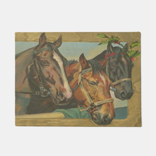 Rustic Vintage-kerstpaarden Deurmat (Voorkant)