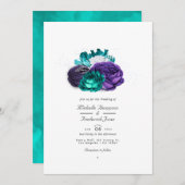Rustic Violet en Turquoise Floral QR Code Wedding Kaart (Voorkant / Achterkant)