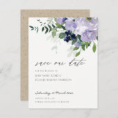Rustic Violet Paarse Floral Leafy Save the Date Briefkaart (Voorkant / Achterkant)