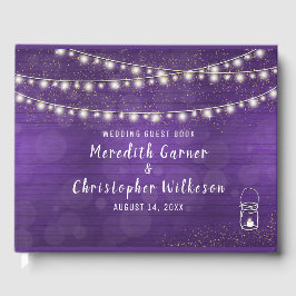 Rustic Violet Wood Mason Jar String Lights Wedding Gastenboek