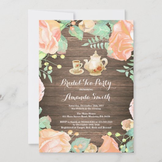 Rustic Vrijgezellenfeest Tea Party Invitation Flor Kaart (Voorkant)