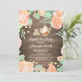 Rustic Vrijgezellenfeest Tea Party Invitation Flor Kaart (Staand voorkant)