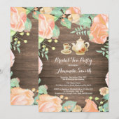 Rustic Vrijgezellenfeest Tea Party Invitation Flor Kaart (Voorkant / Achterkant)