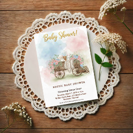 Rustic Wagon Watercolor Floral Baby Shower Briefkaart