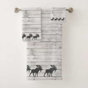 Rustic Walking Moose Wood Pattern Bad Handdoek