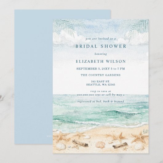Rustic Watercolor Beach Bridal Shower Kaart (Voorkant / Achterkant)