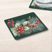 Rustic Watercolor Border Vierkante Kartonnen Onderzetter (Schuin)