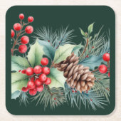 Rustic Watercolor Border Vierkante Kartonnen Onderzetter (Voorkant)