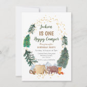 Rustic Watercolor camper première invitation anniv (Devant)