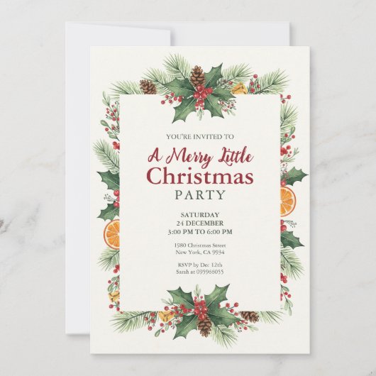 Rustic Watercolor Christmas Invitation (Devant)