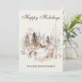 Rustic Watercolor Deer Winter Forest Feestdagenkaart (Staand voorkant)