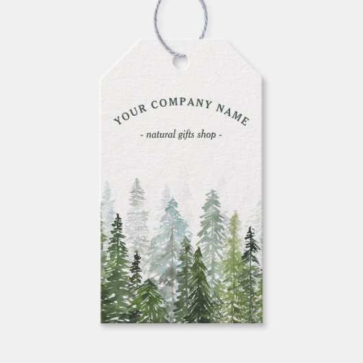 Rustic Watercolor Dennengebergte Logo Custom Cadeaulabel (Voorkant)