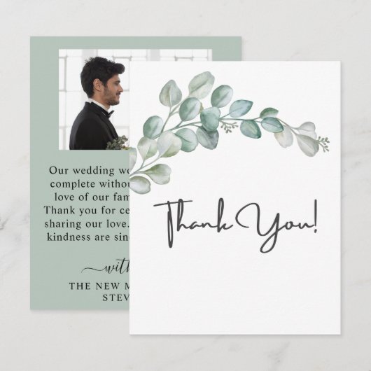 Rustic Watercolor Eucalyptus Greenery Wedding Bedankkaart (Voorkant / Achterkant)