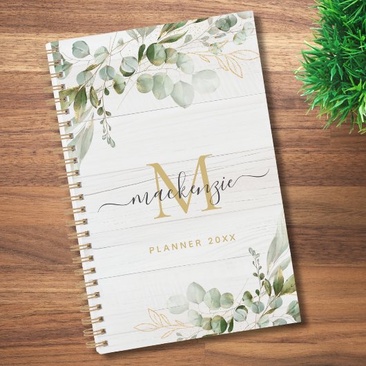 Rustic Watercolor Eucalyptus Monogram
