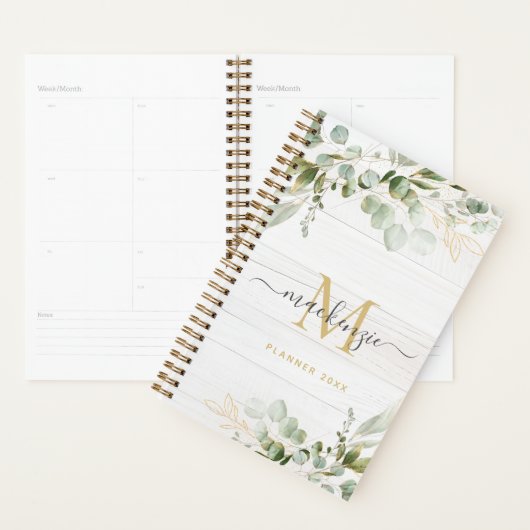 Rustic Watercolor Eucalyptus Monogram Planner (Display)