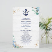 Rustic Watercolor Floral Beach Wedding Programme (Debout devant)