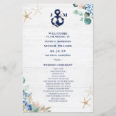 Rustic Watercolor Floral Beach Wedding Programme (Devant)