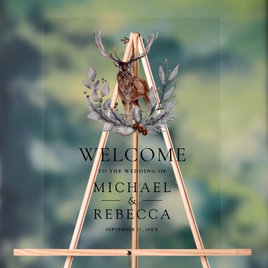 Rustic Watercolor Forest Deer Wedding Welcome (Neutre)