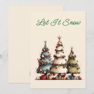 Rustic Watercolor Kerstbomen Laat het Sneeuwen Feestdagenkaart