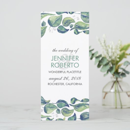 Rustic Watercolor Krans Bladeren Huwelijksprogramm Programma (Staand voorkant)
