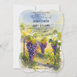 Rustic Watercolor Lemons Grapes Vineyard Wedding Kaart