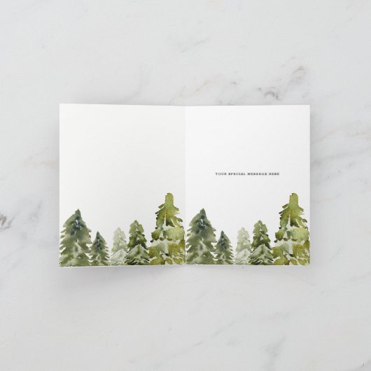 Rustic Watercolor Mountains Pine Carte de remercie (Intérieur)