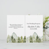 Rustic Watercolor Mountains Pine Wedding programme (Debout devant)