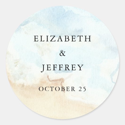 Rustic Watercolor Ocean Sea Summer Beach Wedding Ronde Sticker (Voorkant)